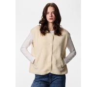 Plüschweste PIECES "PCKATTY TEDDY VEST NOOS BC", Damen, Gr. XL, birch, Plüsch, Obermaterial: 100% Polyester, unifarben, normal, V-Ausschnitt, Westen, Kunstfaser (84933049-XL) birch