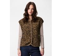 Plüschweste PIECES "PCKATTY TEDDY VEST NOOS BC", Damen, Gr. XL, tannin aop:leopard, Plüsch, Obermaterial: 100% Polyester, bedruckt, normal, V-Ausschnitt, Westen, Kunstfaser (32101835-XL) tannin aop:le