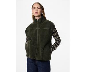 Plüschweste PIECES "PCSADIA TEDDY VEST NOOS BC", Damen, Gr. L, grün (forest night), Plüsch, Obermaterial: 100% Polyester, unifarben, regular fit normal, Westen, Kunstfaser (19403140-L) forest night