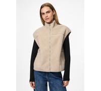 Plüschweste PIECES "PCSADIA TEDDY VEST NOOS BC", Damen, Gr. XXL, beige (silber gray), Plüsch, Obermaterial: 100% Polyester, unifarben, regular fit normal, Westen, Kunstfaser (34074163-XXL) silber gray