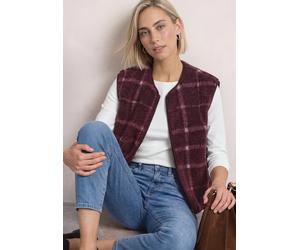 Plüschweste STREET ONE, Damen, Gr. 36, lila (rustic rouge), Teddy, Obermaterial: 100% Polyester, kariert, bequem hüftbedeckend, Rundhals, Westen, mit Zipper und Print / Kariert (48537333-36) rustic ro