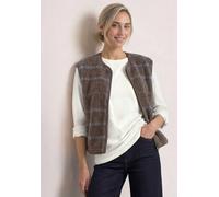 Plüschweste STREET ONE, Damen, Gr. 40, braun (silk braun), Teddy, Obermaterial: 100% Polyester, kariert, bequem hüftbedeckend, Rundhals, Westen, mit Zipper und Print / Kariert (61648657-40) silk braun