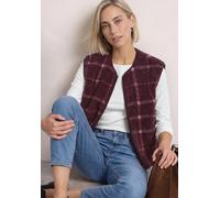 Plüschweste STREET ONE, Damen, Gr. 44, lila (rustic rouge), Teddy, Obermaterial: 100% Polyester, kariert, bequem hüftbedeckend, Rundhals, Westen, mit Zipper und Print / Kariert (48537333-44) rustic ro
