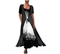 Plus Size Freizeitkleid für Frauen, zweiteilig, Chiffon, Damenkleider, Vintage-Blumendruck, Cami-Rock, knöchellange Kleider