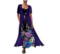 Plus Size Freizeitkleid für Frauen, zweiteilig, Chiffon, Damenkleider, Vintage-Blumendruck, Cami-Rock, knöchellange Kleider