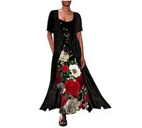 Plus Size Freizeitkleid für Frauen, zweiteilig, Chiffon, Damenkleider, Vintage-Blumendruck, Cami-Rock, knöchellange Kleider