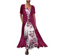 Plus Size Freizeitkleid für Frauen, zweiteilig, Chiffon, Damenkleider, Vintage-Blumendruck, Cami-Rock, knöchellange Kleider