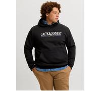 Kapuzensweatshirt "JORFREDERIKSBERG GRAPHIC BOX SWEAT H PLS", Herren, Gr. 5XL, schwarz, angeraute Sweatware, Obermaterial: 70% Baumwolle, 30% Polyester, JACK & JONES PLUSSIZE, bedruckt, regular fit no