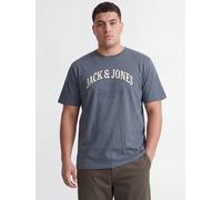 T-Shirt "JJEDENVER LOGO TEE SS O-NECK SN PLS", Herren, Gr. 3XL, blau (turbulence), Jersey, Obermaterial: 100% Baumwolle, JACK & JONES PLUSSIZE, bedruckt, relaxed fit normal, Rundhals, Shirts T-Shirt,