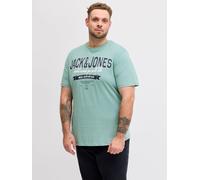 Rundhalsshirt "JJELOGO TEE SS O-NECK 2 COL SS26 SN PLS", Herren, Gr. 4XL, mineral blau, Jersey, Obermaterial: 100% Baumwolle, JACK & JONES PLUSSIZE, Rundhals, Shirts Rundhalsshirt, mit auffälligem Pri