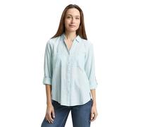 Shirtbluse TOM TAILOR PLUS, Damen, Gr. 44, new blau haze, Web, Obermaterial: 100% Baumwolle, normal hüftbedeckend, V-Ausschnitt, Aufschlag, Blusen Shirtbluse, mit aufgesetzten Brusttaschen (15561230-4