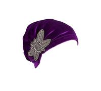 Pluto & Fox Beanie Mütze aus Stoff mit Turban-Ornament für Frauenkopf für Krebs Chemotherapie Onkologische Chemo Nacht Haarausfall, dunkelviolett, One size