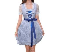 PLWEDDING Dirndl für Damen 3 Teilig Dirndl-Kleid Blau Ärmellos Schleifengürtel Satinrock Festliches Trachtenkleid für Oktoberfest Karneval Besondere Anlässe(L)