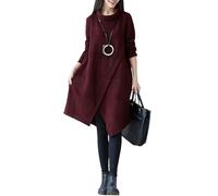Plyisty Stehkragen, Lockeres Langarm-Pulloverkleid, Unregelmäßiger Saum für Herbst und Winter, Unterstützt Damen, Windrot, XXL, Lässig (2XL)