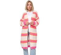 PM SELECTED Damen Oversize Longstrickjacke Gestreift Bunte Kuschelige Frühling Strickjacke Lang - Long Strickmantel Cardigan Pullover Einheitsgröße PM02 (Beige)