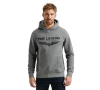 Kapuzensweatshirt PME LEGEND "Hooded soft terry with logo", Herren, Gr. L, grau (grau melee), Sweatware, Obermaterial: 80% Baumwolle, 20% Polyester, bestickt, regular fit taillenbedeckt, Rippbündchen,