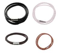 PMELCXD Armband Leder 4 Stück Wickelarmband geflochten verstellbar schwarz PU-Lederarmband mit Schnalle für Männer Frauen Alltag Party Geschenk Set