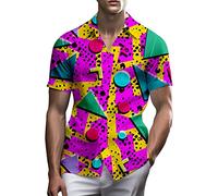 PmseK Herren 80er/90er Jahre Hawaiihemd, Rot, L