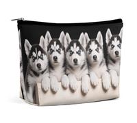 PNOMEDPKJ Reise-Make-up-Tasche mit Husky, PU-Leder, Kosmetiktasche für Damen, mit Reißverschluss, tragbar, personalisierbar, wasserdicht, Organizer, Geschenk für Mutter und Mädchen