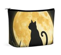 PNOMEDPKJ Reise-Make-up-Tasche mit Mond und Katze, PU-Leder, Kosmetiktasche für Damen, mit Reißverschluss, tragbar, personalisierbar, wasserdicht, Organizer, Geschenk für Mutter und Mädchen
