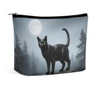 PNOMEDPKJ Reise-Make-up-Tasche mit schwarzer Katze, PU-Leder, Kosmetiktasche für Damen, mit Reißverschluss, tragbar, personalisierbar, wasserdicht, Organizer, Geschenk für Mutter und Mädchen