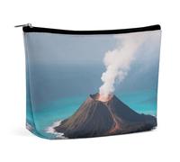 PNOMEDPKJ Reise-Make-up-Tasche, Motiv: Vulkaninsel, PU-Leder, Kosmetiktasche für Damen, mit Reißverschluss, tragbar, personalisierbar, wasserdicht, Organizer, Geschenk für Mutter und Mädchen