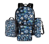 Poceacles Kinder-Rucksack-Set für Jungen und Mädchen, 4-teiliges Schulranzen-Set mit Lunchbag, Federmäppchen, Flaschentasche für Teenager, Erwachsene, Football Star Camo Blue, Einheitsgröße,