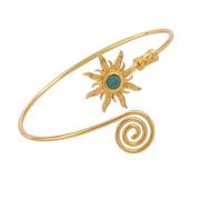Pocoiau Vintage Sun Designs Arm Including Natural Turquoise Stone Adjustable for All Size Sturdy Metal Retro Arm Rings