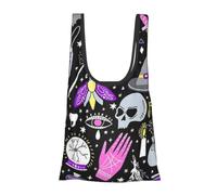 POCUK Magic Witch Witchcraft Bohemian Drawing Fold Eco-Friendly Shopping Bags Daily Reusable Grocery Tote Bags Compact