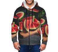 POCUK Slices Of Watermelon Herren-Kapuzenjacke, Oberteil, Freizeit, Sportbekleidung, Alltag, Laufen, Spazierengehen, Reisen, Schwarz , L