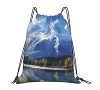 POCUK Snowy Mountains Rucksack mit Kordelzug, tragbar, einfach, lässig, Reisen, Strand, Schultasche