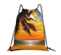 POCUK Sunset Palm Drawstring Backpack Outdoor Portable Backpack Simple Casual Travel Beach School Bag