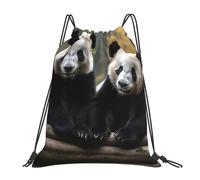 POCUK Two Big Pandas Rucksack mit Kordelzug, tragbar, einfach, lässig, Reisen, Strand, Schultasche