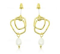 PoE - Moderne Perlenohrringe Knoten aus Messing - echte Zuchtperle halbrund - stylisches Design - Perlenschmuck mit Geschenkbox