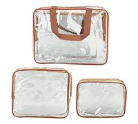 POENVFPO 3 Stück Durchsichtige Reisetaschen, Wasserfeste, Transparente PVC-Kosmetik-Make-up-Taschen mit Tragegriff, für Arbeit, Mittagessen, Fitness, Schwimmen, Aufbewahrung, Schmuck, (Kaffee)