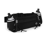 POENVFPO Laufgürtel mit Wasserflasche, 2 Taschen, Kopfhörer-Schnittstelle, Breiter Elastischer Bund, rutschfeste Partikel, mit Neopren-Material, für Outdoor-Sport-Fitness (Black)