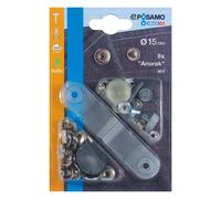 PÖSAMO Druckknopf Anorack Messing silberfarbig 15mm a 8 Stück (Druckknöpfe)