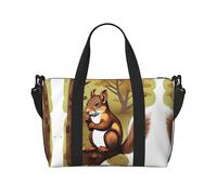 Poezjzw Nut-Eating Eichhörnchen-Reisetasche, Wochenend-Tragetasche, Tragetasche, für Damen, Krankenhaustasche für Arbeit und Lieferung über Nacht, Gepäcktasche, Schwarz, Einheitsgröße, Schwarz, One