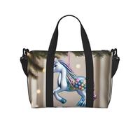 Poezjzw Reisetasche mit Einhorn-Ornament, Wochenend-Tragetasche, für Damen, Krankenhaustasche für Arbeit und Lieferung über Nacht, Gepäcktasche, Schwarz, Einheitsgröße, Schwarz, One Size