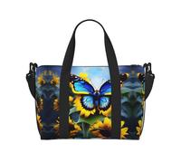 Poezjzw Sunflower Blue Butterfly Travel Duffle Bag Weekender Carry On Tote Bags For Women Hospital Bags For Labor And Delivery Overnight Luggage Bag, Black, One Size, Schwarz, One Size