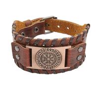 POFET Viking PU Leder Armband Herren Breit Armreif Gothic Geflochtenes Armband Wikinger Leder Armbänder, Retro Lederarmband Breiter Manschette Gürtelschnalle Armband