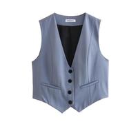 Pofihavi Bauchfreie Anzugweste für Damen, elegant, V-Ausschnitt, Knopfleiste, Business-Casual-Weste, Blazer, Westen, Tops 2026, Blau, Large