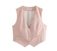 Pofihavi Bauchfreie Anzugweste für Damen, elegant, V-Ausschnitt, Knopfleiste, Business-Casual-Weste, Blazer, Westen, Tops 2026, Pink, Large