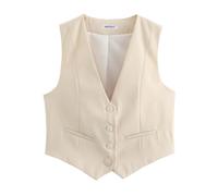 Pofihavi Cropped-Anzugweste für Damen, 2024, Knopfleiste, Business, Casual, elegante Weste, Weste, Cream, Small