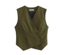 Pofihavi Cropped-Anzugweste für Damen, 2024, Knopfleiste, Business, Casual, elegante Weste, Weste, Grün (Army Green), Medium