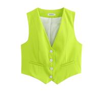 Pofihavi Cropped-Anzugweste für Damen, 2024, Knopfleiste, Business, Casual, elegante Weste, Weste, neon green, Small
