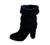 Pogolino Damen Stiefeletten Absatz elegant Glitzer Schnalle Stiefel Herbst Winter High Heels (569 Schwarz 36)