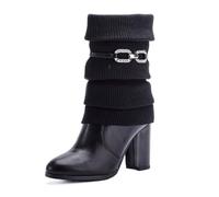 Pogolino Damen Stiefeletten Absatz elegant Glitzer Schnalle Stiefel Herbst Winter High Heels (570 Schwarz 38)
