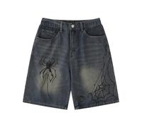 POHADON Y2K Blaue Denim-Shorts, Sommer, lässig, locker, gerades Bein, Unisex, Baggy-Jeans, Shorts, Jorts, Grunge, Harajuku, Streetwear, Spinne, Medium