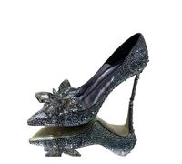 Pointed Shallow Mouth Stiletto Sandals Cinderella Rhinestone Pumps Banquet Dress Shoes Female Wedding Shoe(Black -5CM Heel,38)